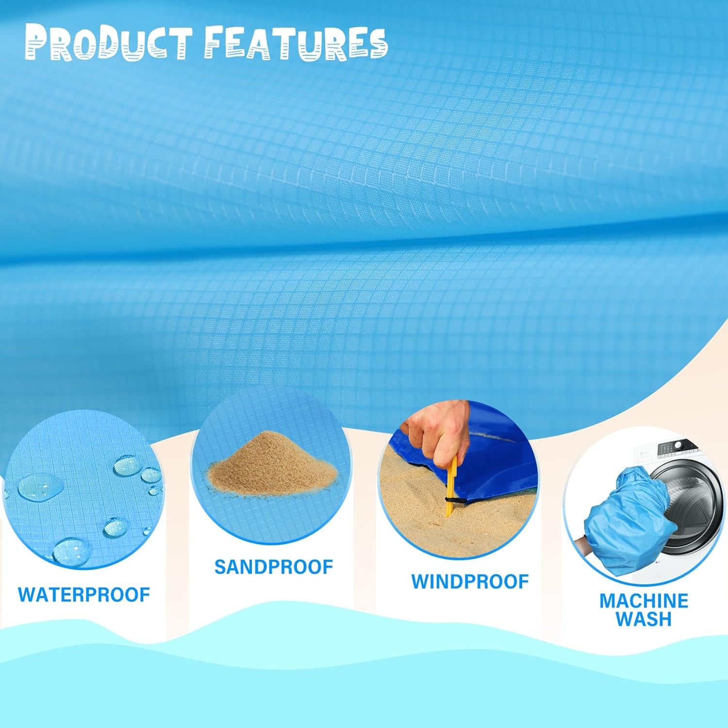 Beach Blanket Waterproof Sandproof 1-7 Adult Oversized 78 '' × 81 '' Lightweight Durable Compact Sand Free Beach Mat for Travel Camping Hiking Picnic Blanket