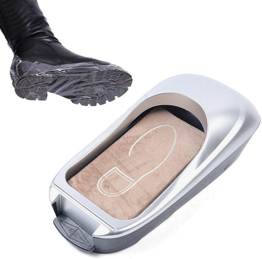 Automatic Shoe Film Machine Portable Shoe Covers Dispenser + Shoe Membrane 1 Roll Keep Floor Clean Perfect for Home Shop Office Lab Disposable Overshoes Dispenser Machine (Silver + 1 Roll Shoe Film)