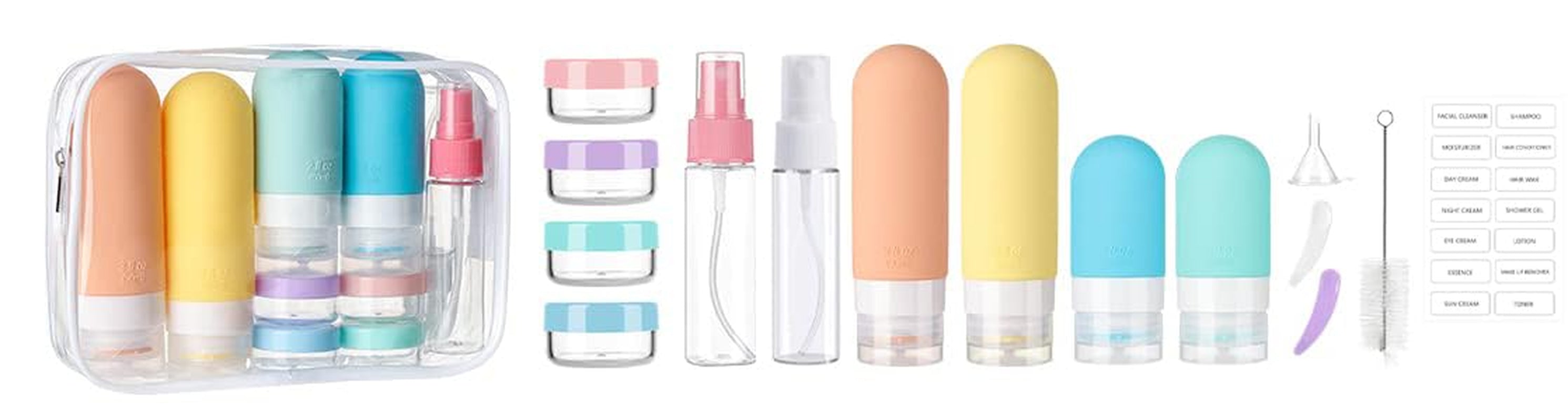 16 Pack Travel Bottles Set - TSA Approved Leak Proof Silicone Squeezable Containers for Toiletries, Conditioner, Shampoo, Lotion & Body Wash Accessories (16 Pcs/White Pack)