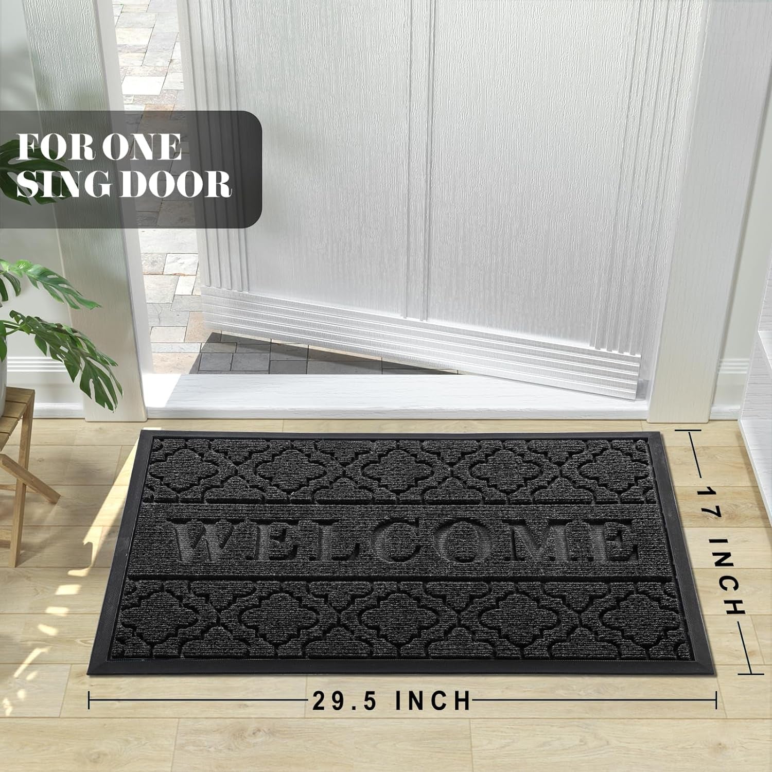 Welcome Mat Outdoor Indoor, 29.5X17 All-Season Waterproof Front Door Mat, All-Weather Heavy Duty Doormat, Low Profile Porch Patio Entrance Mat, Non Slip outside Mat, Black