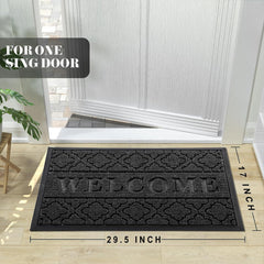 Welcome Mat Outdoor Indoor, 29.5X17 All-Season Waterproof Front Door Mat, All-Weather Heavy Duty Doormat, Low Profile Porch Patio Entrance Mat, Non Slip outside Mat, Black