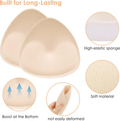 Glam 2 Pairs Bra Pads Inserts, Triangle Breathable Bra Inserts Skin Color Removable Breast Padding Bra Pads for Women Girls