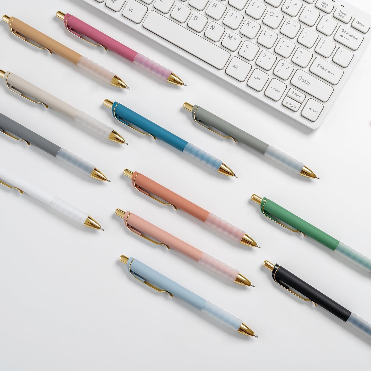 Ballpoint Pens Black Medium Point 1.0mm – Retractable with Super Soft Grip (Gold, 12 Pcs)