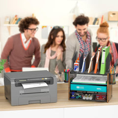 4-Tier Mesh Desk Organizer – Wooden Desktop File Holder with Vertical Slots & Drawer