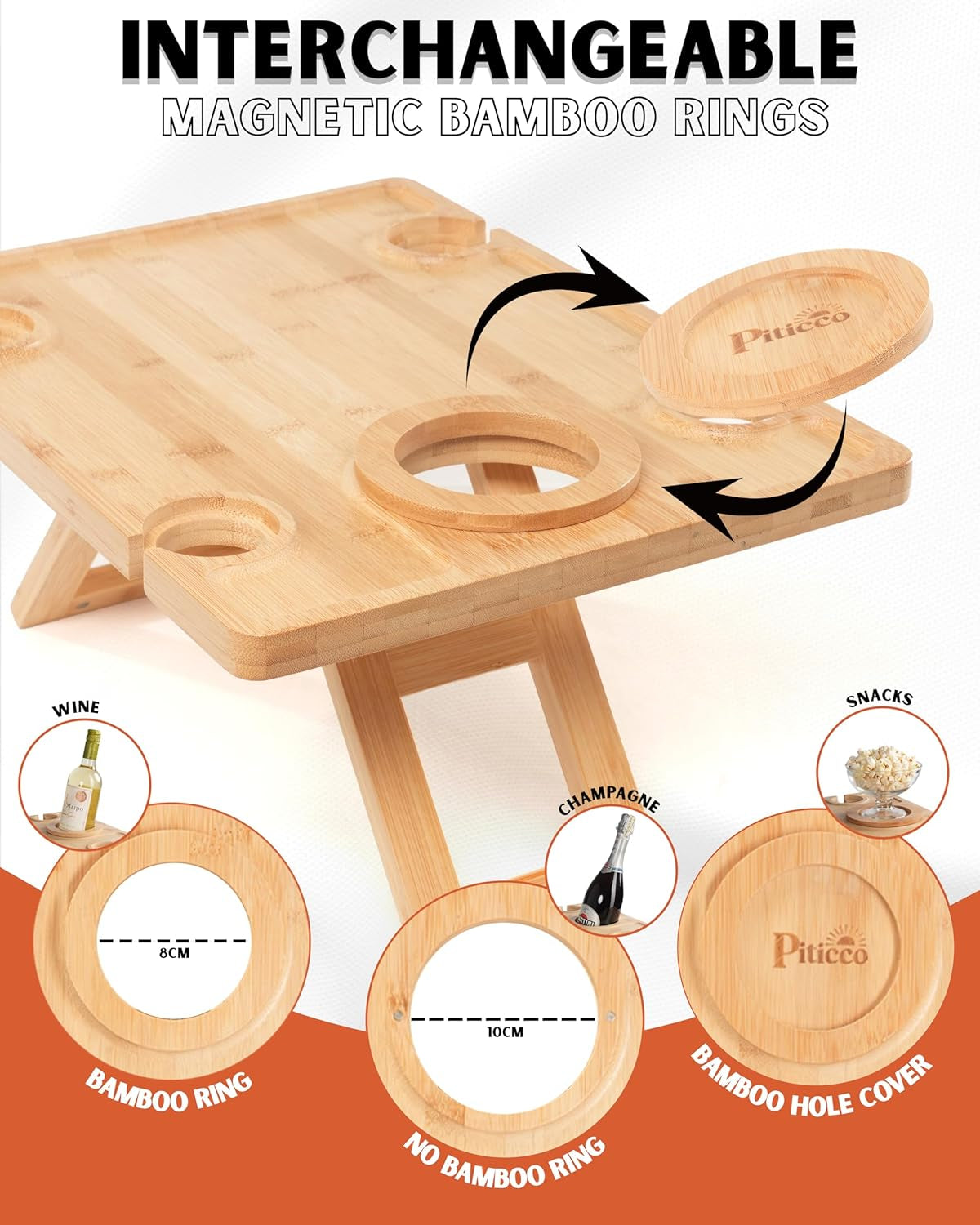 Portable Wine Picnic Table, Outdoor Wine Table, Charcuterie Board with Wine Glass Holder, Beach Picnic Kit - Includes Picnic Mat & Tote Bag