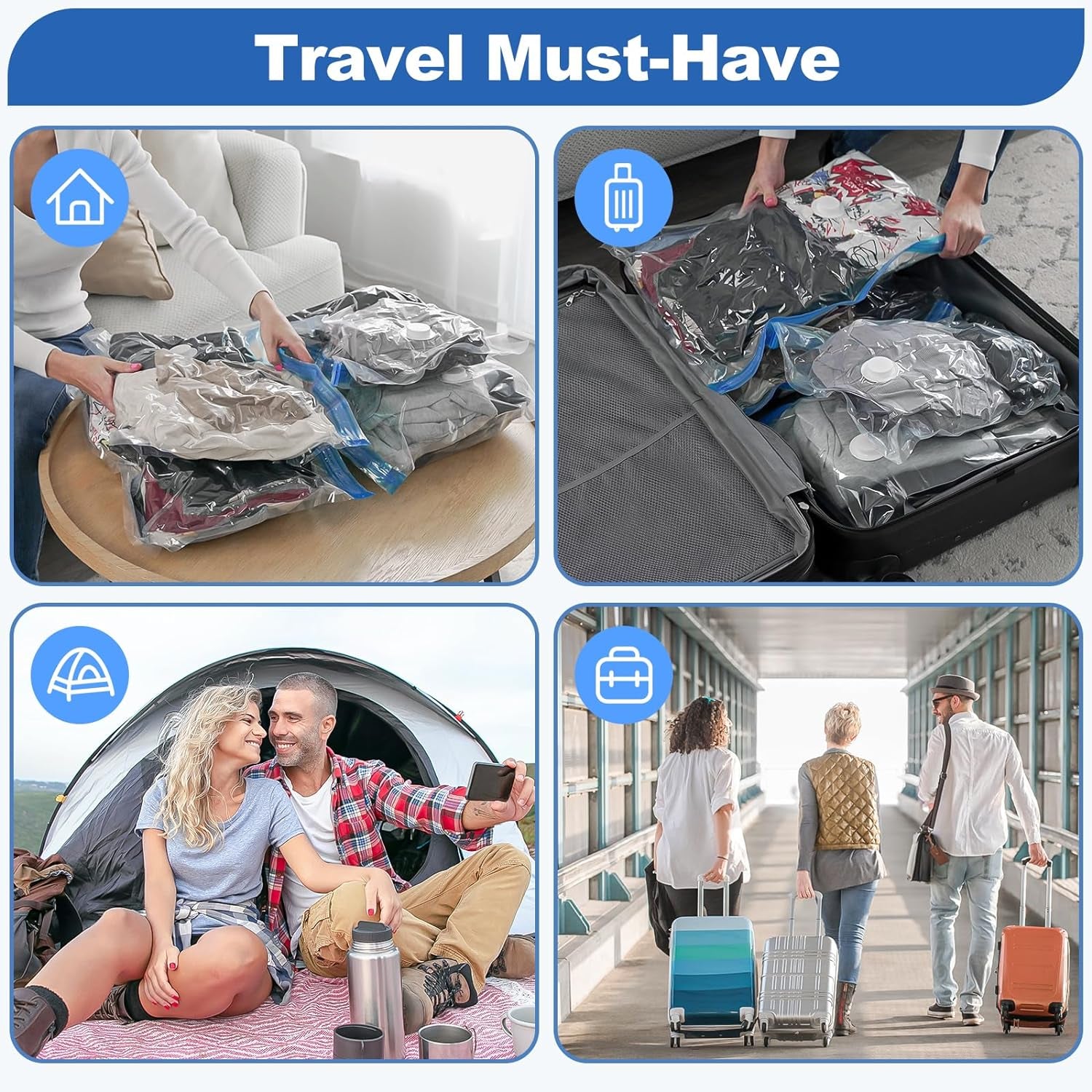 Travel Vacuum Storage Bags with Electric Pump (USB Pump + 8 Combo Bags)