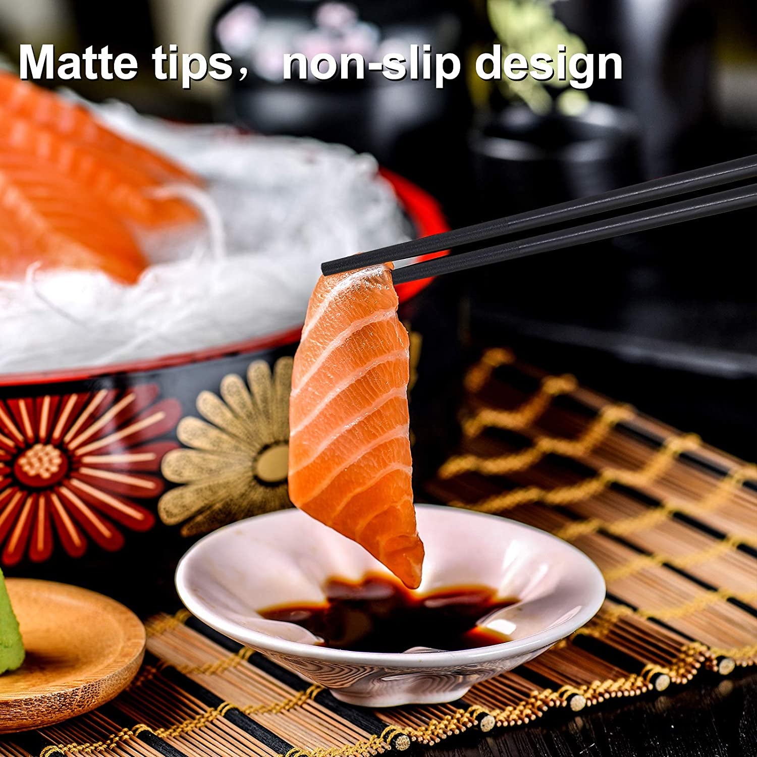 Chopsticks10 Pairs Reusable Fiberglass Chopsticks Non-Slip Chopsticks Beginners Chopsticks Dishwasher Safe for Chinese Style Japanese Food Cooking Chopsticks(9.5"Black Cherry Blossom)