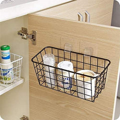Hanging Kitchen Baskets for Storage Adhesive Sturdy Small Wire Storage Baskets with Kitchen Food Pantry Bathroom Shelf Storage No Drilling Wall Mounted,2 Pack,Black