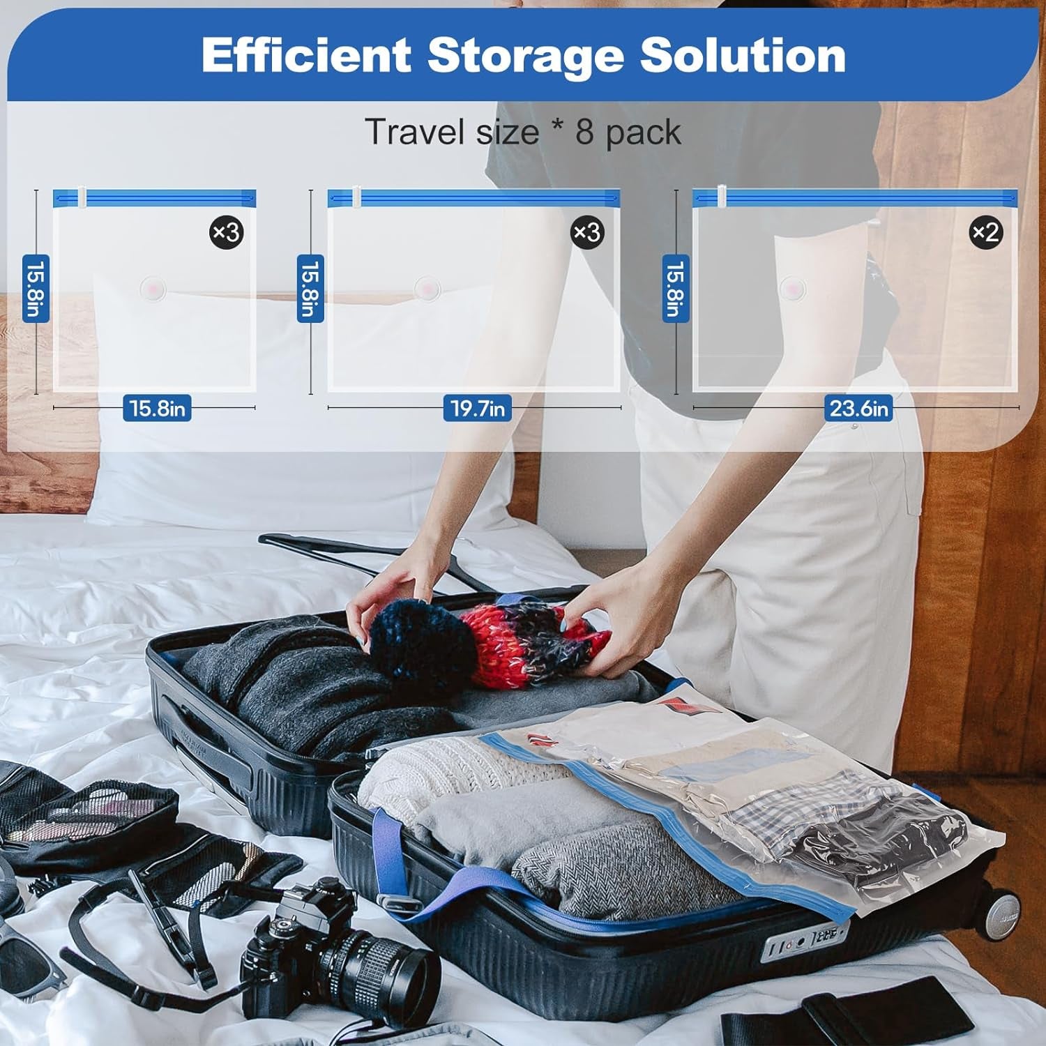 Travel Vacuum Storage Bags with Electric Pump (USB Pump + 8 Combo Bags)