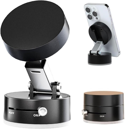 Vacuum Suction Magnetic Phone Holder, 2025 New Magnetic Suction Phone Mount, Foldable and Retractable Double-Sided Magnetic Phone Holder for All Phones (Black)