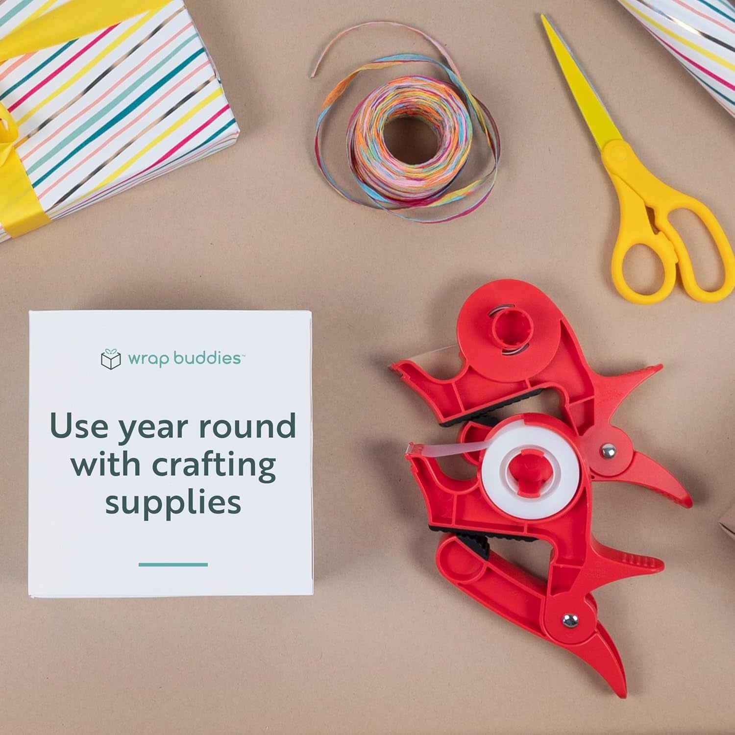 Wrapping Paper Clamps - 2 Gift Wrapping Paper Holder Clamps with Integrated Tape Dispensers, Simple Gift Wrap Table Clamps, Wrapping Paper Holder Clips and Tape Dispensers (Cherry Red)