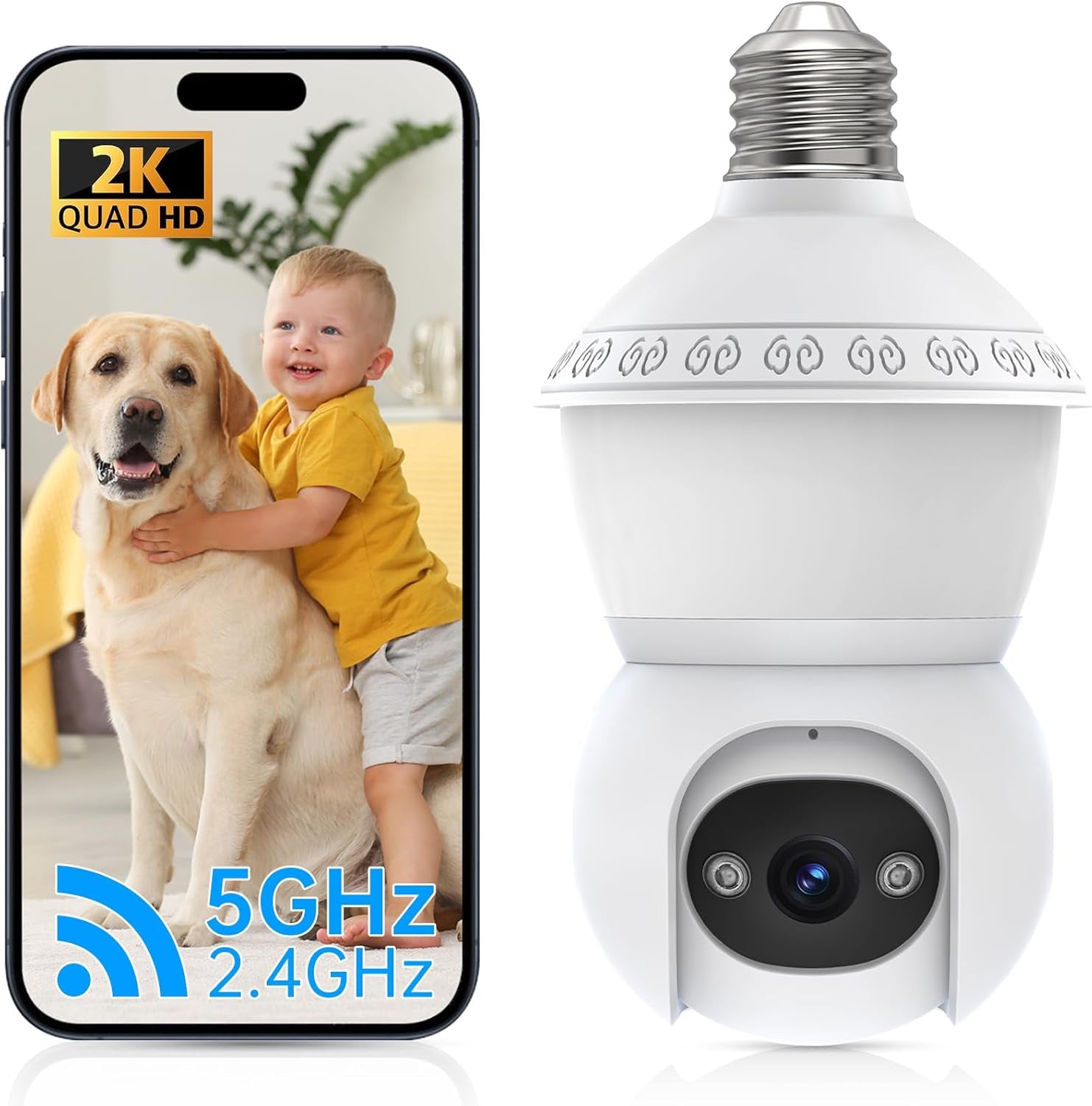 Light Bulb Security Cameras Wireless Outdoor, Lightbulb Security Camera Indoor outside 2.4G 5Ghz Wifi, Motion Detection Alarm, Two Way Talk, Human Detection, Night Vision Light Bulb Camera