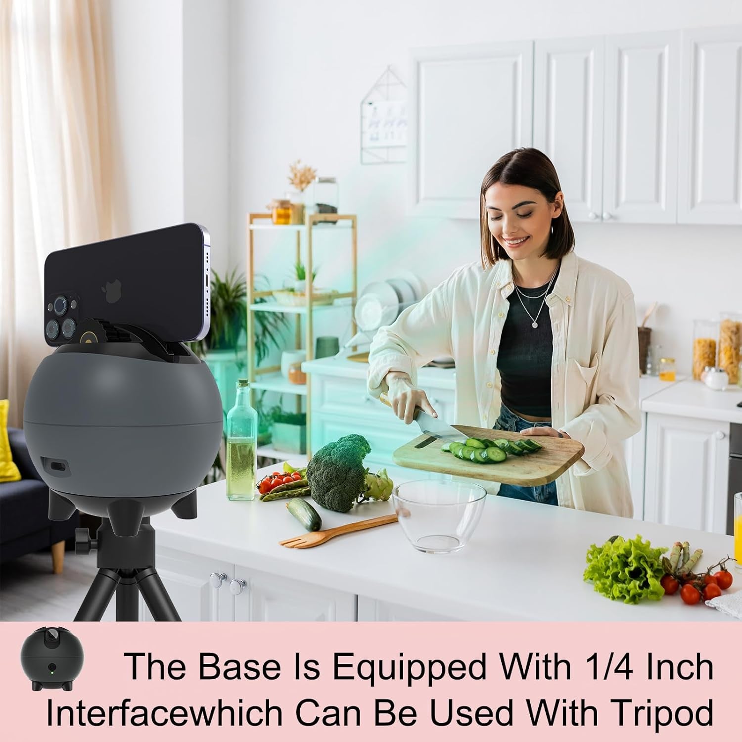 Glam Auto Tracking Phone Holder, Auto Face Tracking Tripod, 360° Rotation Face Body Phone Tracking Tripod, Ai-Powered Face Tracking,No APP Live Vlog Tiktok Video-Grey Compatible with Iphone 17 Pro Max