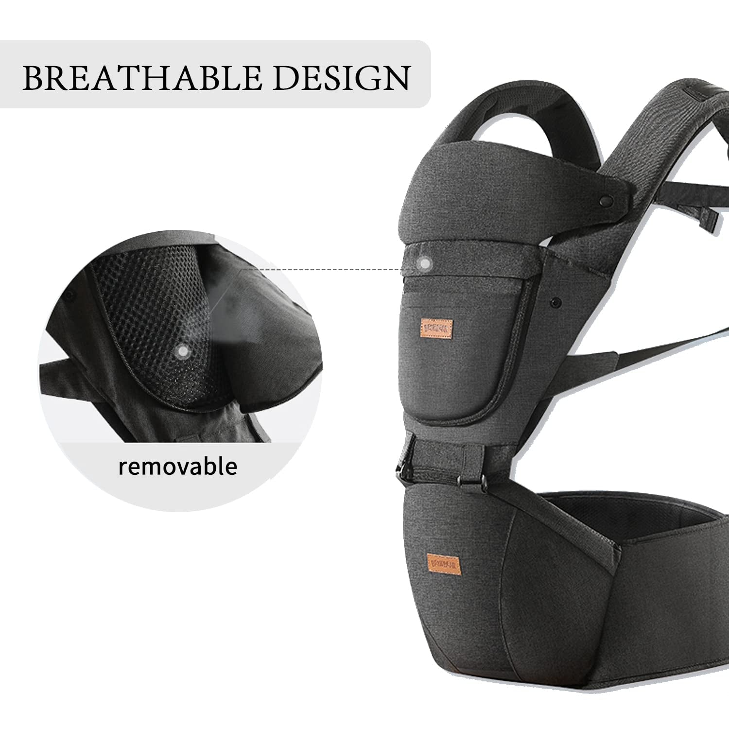 Baby Carrier with Hip Seat, Baby Carrier Newborn to Toddler, 6-In-1 Ways to Carry, All Seasons, Adjustable Baby Holder Carrier for Breastfeeding (Black