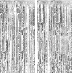 2 Pack Foil Curtain Backdrop Silver Metallic Tinsel Foil Fringe Curtains Photo Booth Props for Birthday Wedding Engagement Baby Shower Bachelorette Christmas Holiday Celebration Party Decorations