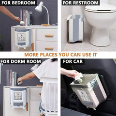 Hanging Kitchen Trash Can, Foldable Waste Bin for Kitchen, Collapsible Hang Small Plastic Garbage Can 2.4 Gallon for Cabinet/Car/Bedroom/Bathroom (White)