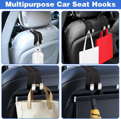 2Pcs Car Hooks for Headrest, Car Seat Hooks Purse Hook for Car, Double Headrest Hooks Purse Holder & Mobile Phone Holder, Car Hanger Storage Car Seat Back Organizer for Bags, Purses, Handbags(Black)