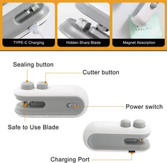 Mini Bag Sealer,2 in 1 USB Rechargeable Chip Bag Sealer Heat Seal Tool,Portable Handheld Vacuum Food Sealer Bag Sealing Machine for Snacks Chips Fresh Storage Snack Bags(White+Blue)