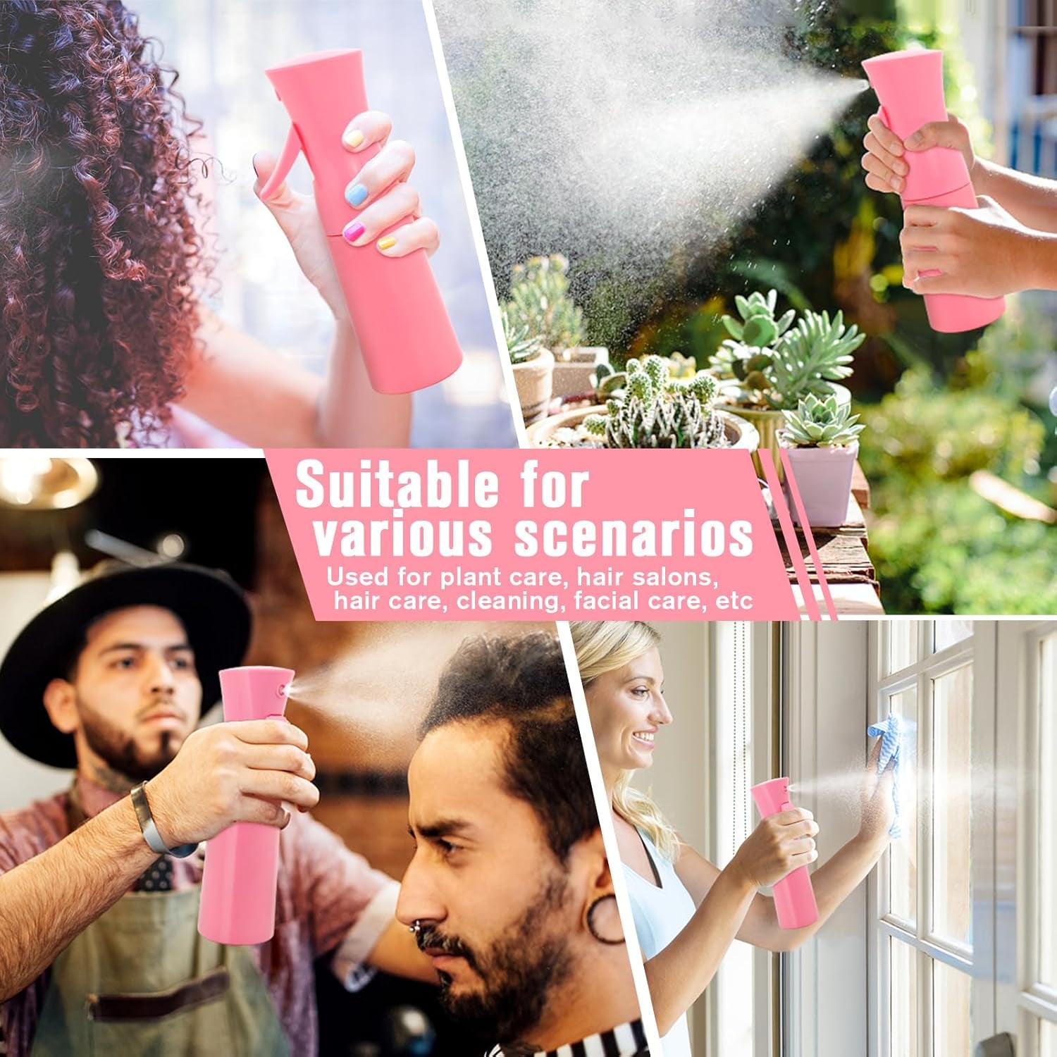 Continuous Spray Bottle for Hair, 6.8Oz Spray Water Bottle Fine Mist Refillable, Empty Spray Bottle for Hairstyling, Skin Care, Plant Care, Pet Grooming, Cleaning (Pink)