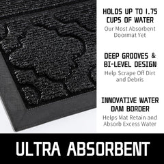 Welcome Mat Outdoor Indoor, 29.5X17 All-Season Waterproof Front Door Mat, All-Weather Heavy Duty Doormat, Low Profile Porch Patio Entrance Mat, Non Slip outside Mat, Black