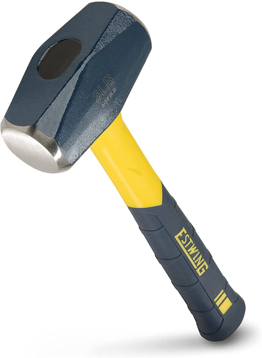 Sure Strike Drilling/Crack Hammer - 3-Pound Sledge with Fiberglass Handle & No-Slip Cushion Grip - MRF3LB