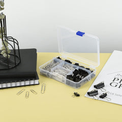 Binder Clips Paper Clips Assorted Sizes, 340Pcs Black Binder Clips Jumbo Paperclips Set, Large Paper Clips for Office, School Supplies, Binder & Paper Clips in Container with Compartments