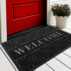 Welcome Mat Outdoor Indoor, 29.5X17 All-Season Waterproof Front Door Mat, All-Weather Heavy Duty Doormat, Low Profile Porch Patio Entrance Mat, Non Slip outside Mat, Black