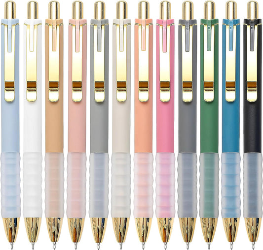 Ballpoint Pens Black Medium Point 1.0mm – Retractable with Super Soft Grip (Gold, 12 Pcs)