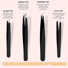 Tweezers and Nail Clippers Set,9 Pcs Professional Stainless Steel Tweezers Kit-Great Precision Tweezers with Curved Scissors and Eyebrow Razor for Daily Beauty Tools with Leather Travel Case