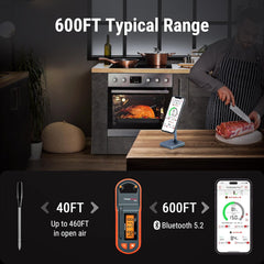 Tempspike 600 Ft Wireless Meat Thermometer with Ultra-Thinner Probe, Meat Thermometer Digital Wireless with LCD Booster, Bluetooth Meat Thermometer for BBQ Grill Smoker Rotisserie Sous Vide