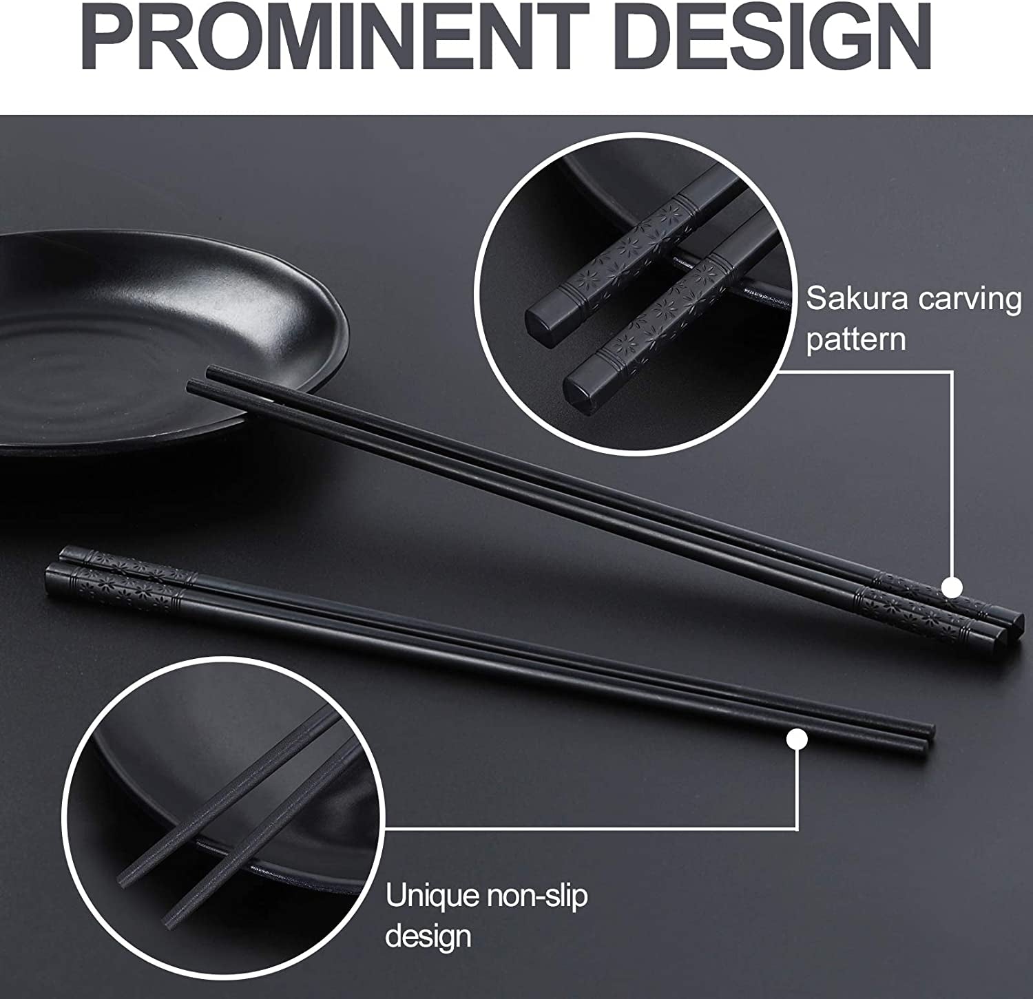 Chopsticks10 Pairs Reusable Fiberglass Chopsticks Non-Slip Chopsticks Beginners Chopsticks Dishwasher Safe for Chinese Style Japanese Food Cooking Chopsticks(9.5"Black Cherry Blossom)