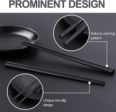 Chopsticks10 Pairs Reusable Fiberglass Chopsticks Non-Slip Chopsticks Beginners Chopsticks Dishwasher Safe for Chinese Style Japanese Food Cooking Chopsticks(9.5"Black Cherry Blossom)