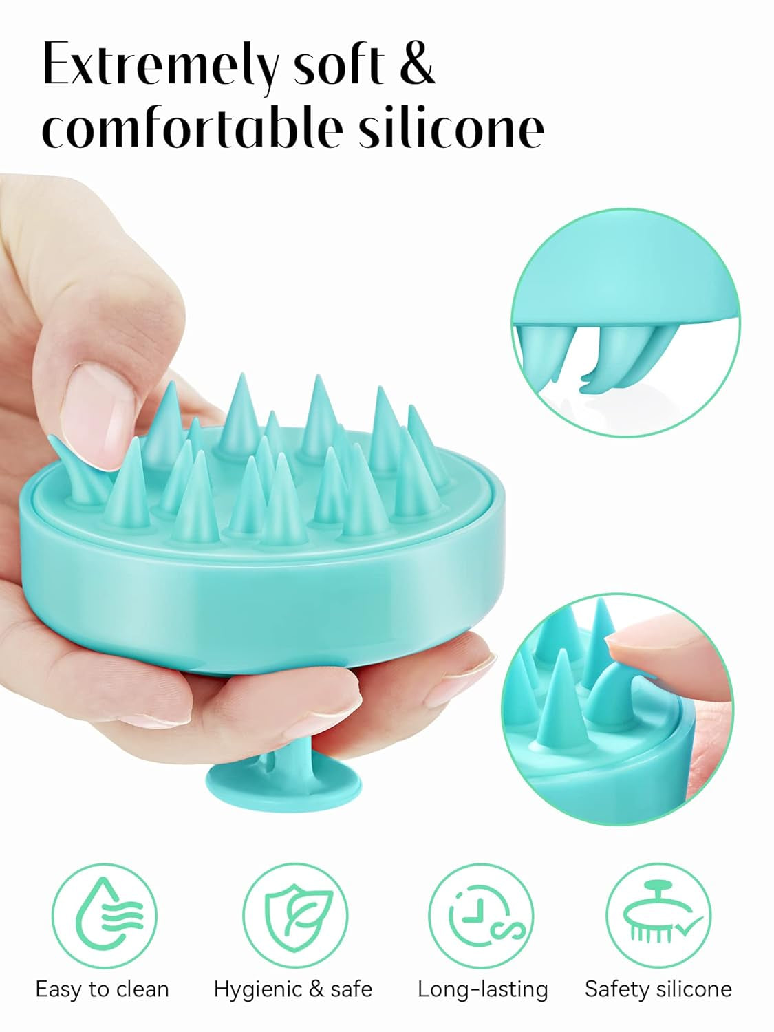 Shampoo Scalp Brush Massager – Soft Silicone Bristles for Hair Growth & Dandruff Removal (Green)