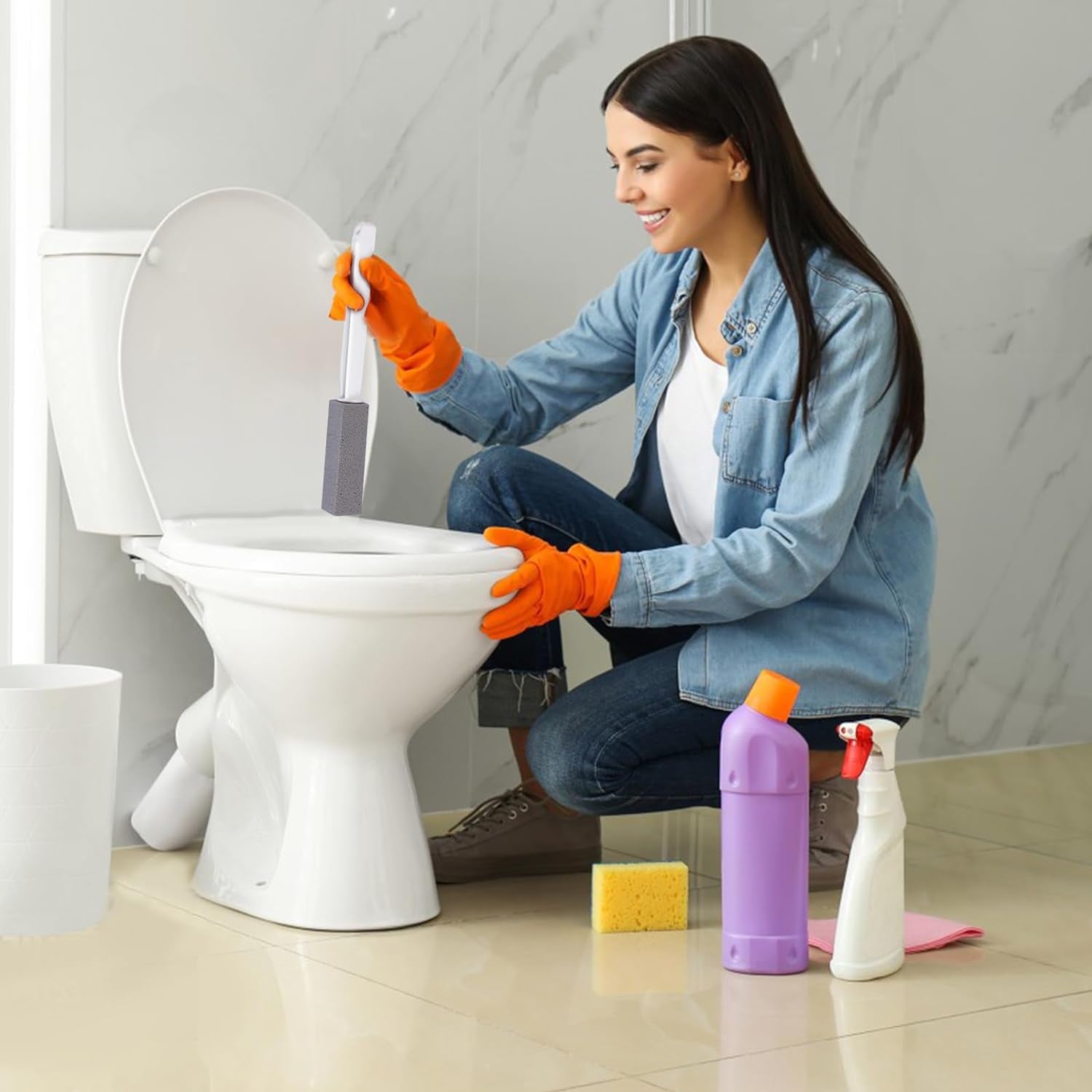 2 Packs Pumice Cleaning Stone with Extra Long Handle, Pumice Stone for Toilet Bowl Cleaning for Cleaning Toilets, Bathtubs, Grills, Swimming Pools, Sinks