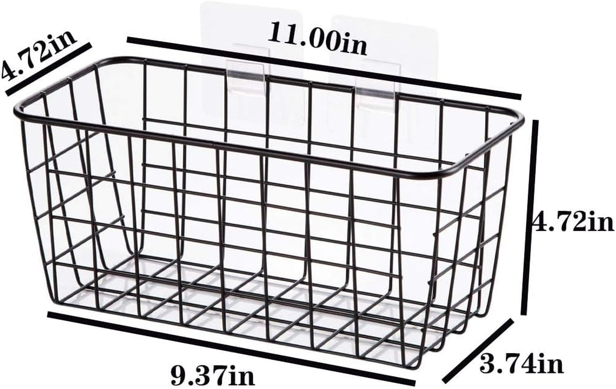 Hanging Kitchen Baskets for Storage Adhesive Sturdy Small Wire Storage Baskets with Kitchen Food Pantry Bathroom Shelf Storage No Drilling Wall Mounted,2 Pack,Black