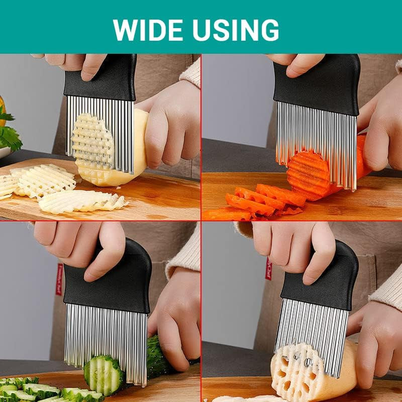 Large Crinkle Cutter - French Fry Slicer - Potato Knife Cutter Fruit Vegetable Wavy Chopper - Knife Stainless Steel Blade Cutting Tool (1 Pack)
