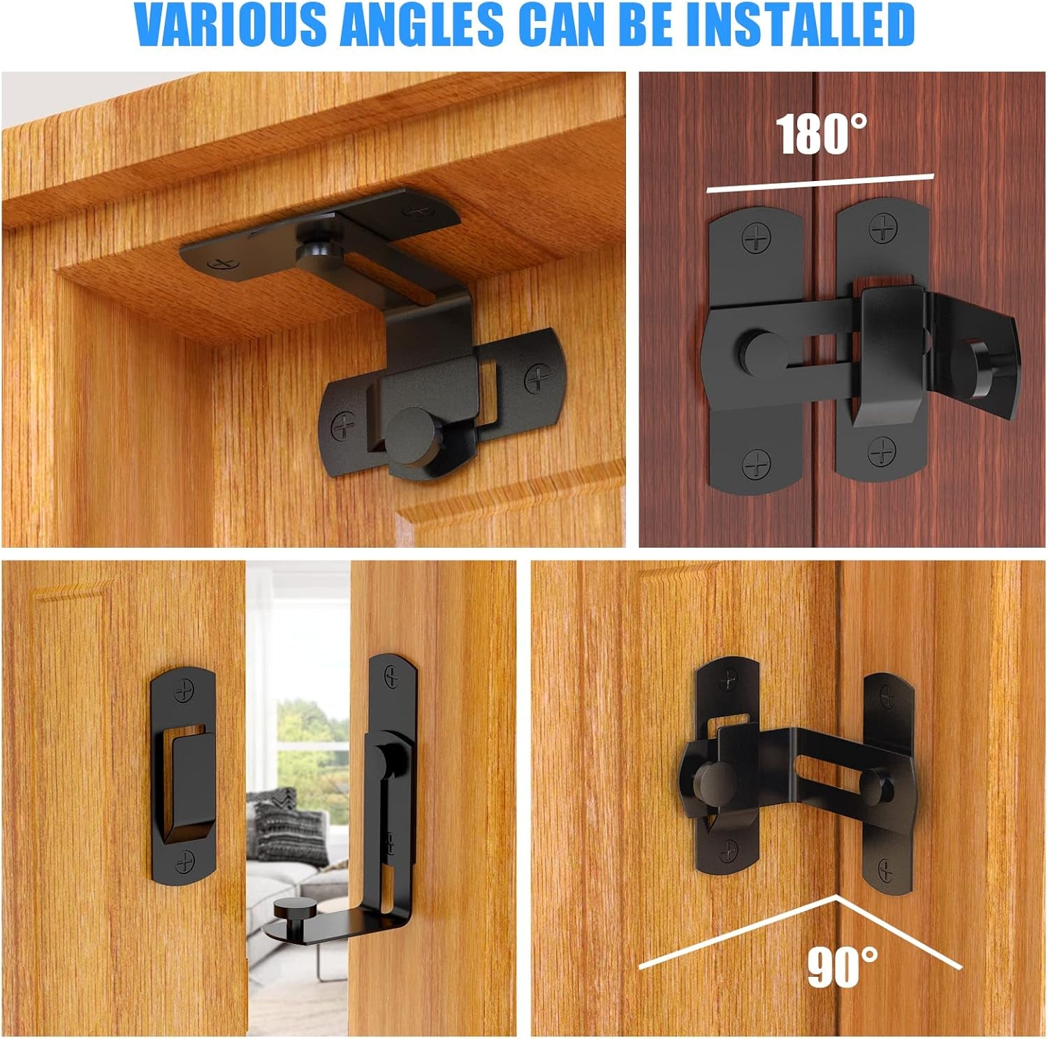 90 Degree Flip Barn Door Lock, Protect Privacy - Security Hook Gate Latch for Barn, Garden, Bathroom, Outdoor, Garage, Window, Sliding Door, Black