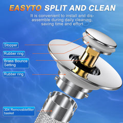 Bathroom Sink Stopper Hair Catcher, Pop-Up Sink Drain Strainer with Removable Stainless Steel Strainer Basket Hair Catcher, Bathroom Sink Strainer for Bathroom Sink Stopper Replacement. (2PCS)