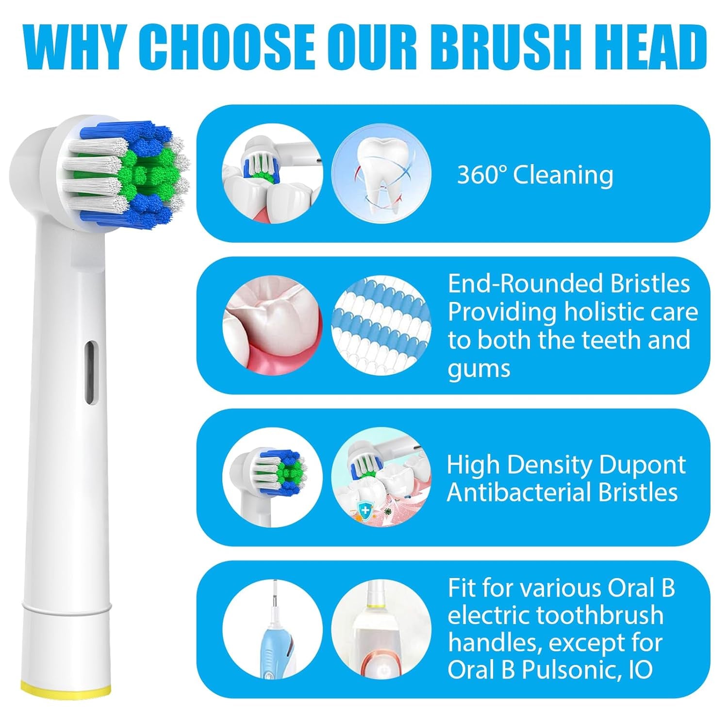Replacement Toothbrush Heads Compatible with Oral B Braun, 12 Pcs Professional Electric Toothbrush Heads Brush Heads Compatible with Oral B Replacement Heads Refill 7000/Pro 1000/9600/500/3000/8000