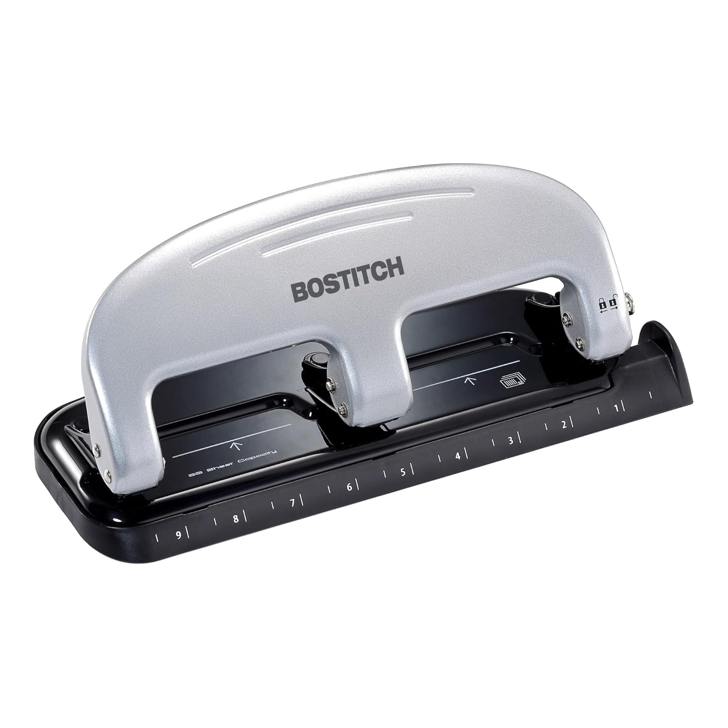 Office EZ Squeeze 3-Hole Punch, 20 Sheet Capacity, Reduced Effort, No Jam Technology , Silver