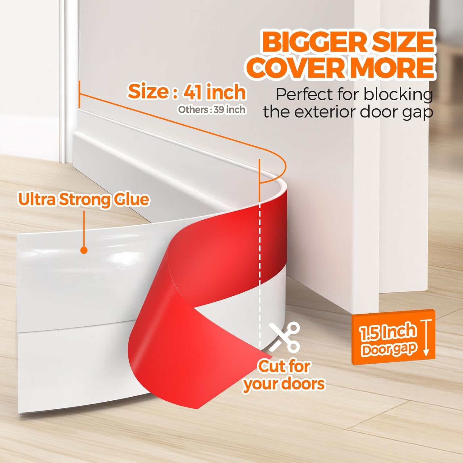 Door Draft Stopper under Door Draft Blocker Insulator Door Sweep Weather Stripping Noise Stopper Strong Adhesive, White