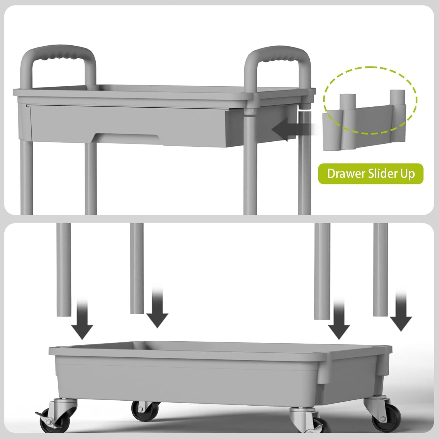 3 Tier Rolling Cart Organizer,Laundry Room Bathroom Organizers and Storage Office Shelves Mobile Shelving Unit Kitchen Trolley Cart with Wheels for Art,Craft,Diaper,Bedside,Snack(Grey)
