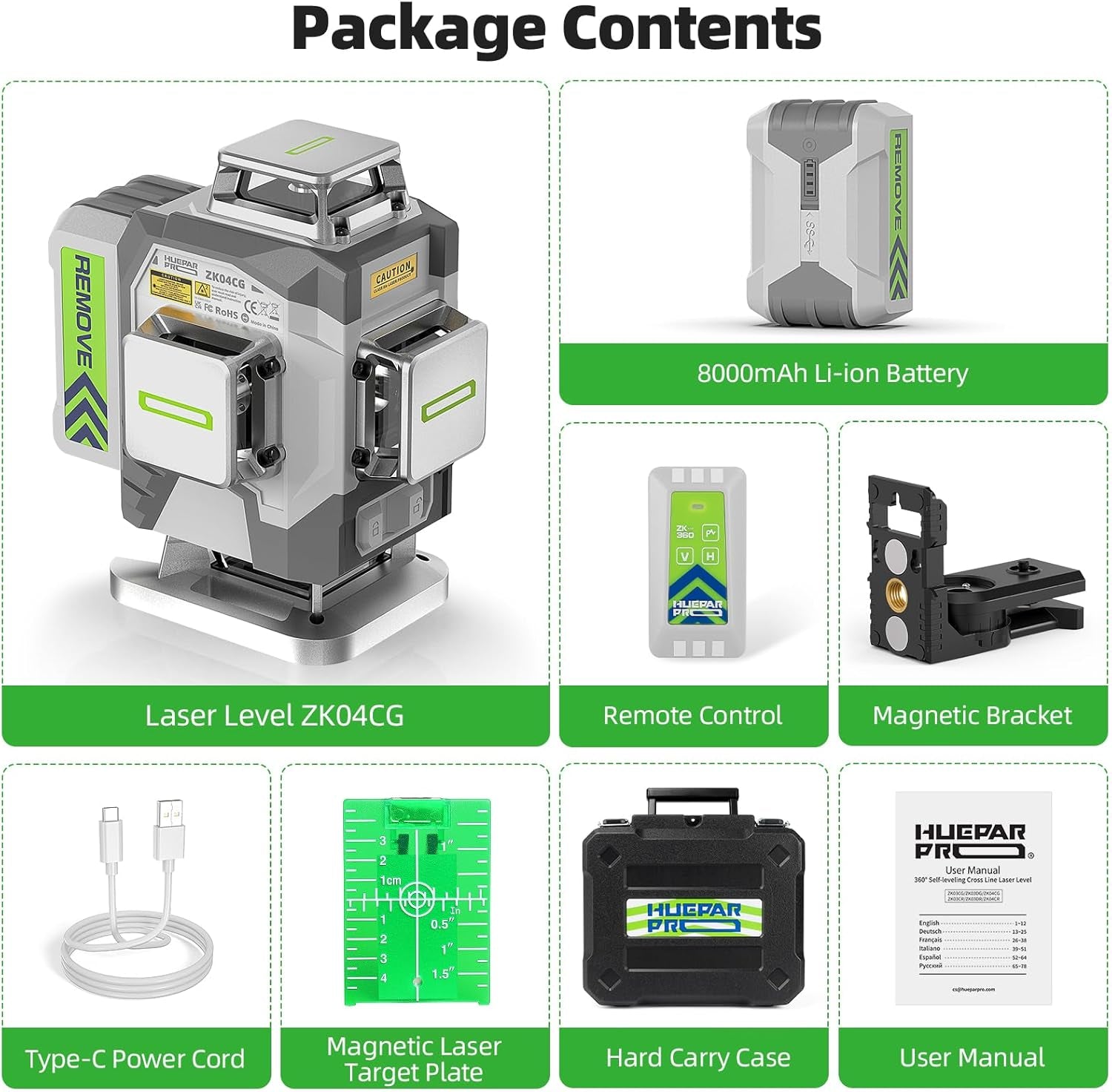 Glam Green Cross Line Laser Level Tool, High Accuracy 4D Level Laser for Construction
