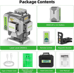 Glam Green Cross Line Laser Level Tool, High Accuracy 4D Level Laser for Construction