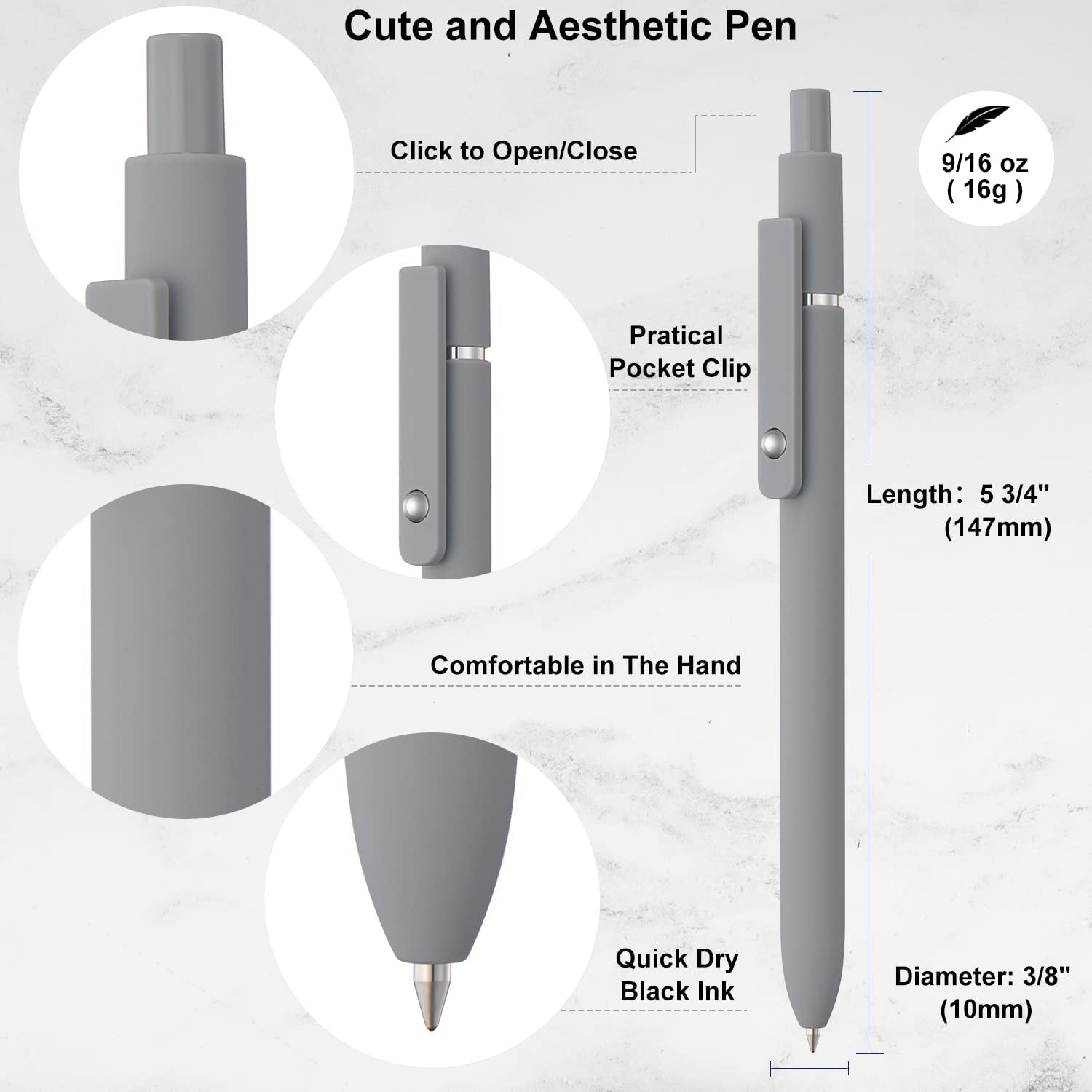 6 Pack Cute Gel Pens, Retractable Quick Dry Gel Ink Pen, Fine Point 0.5Mm Black Ink Rolling Ball Gel Pens, Smooth Writing Aesthetic Pens for Home School Office Supplies