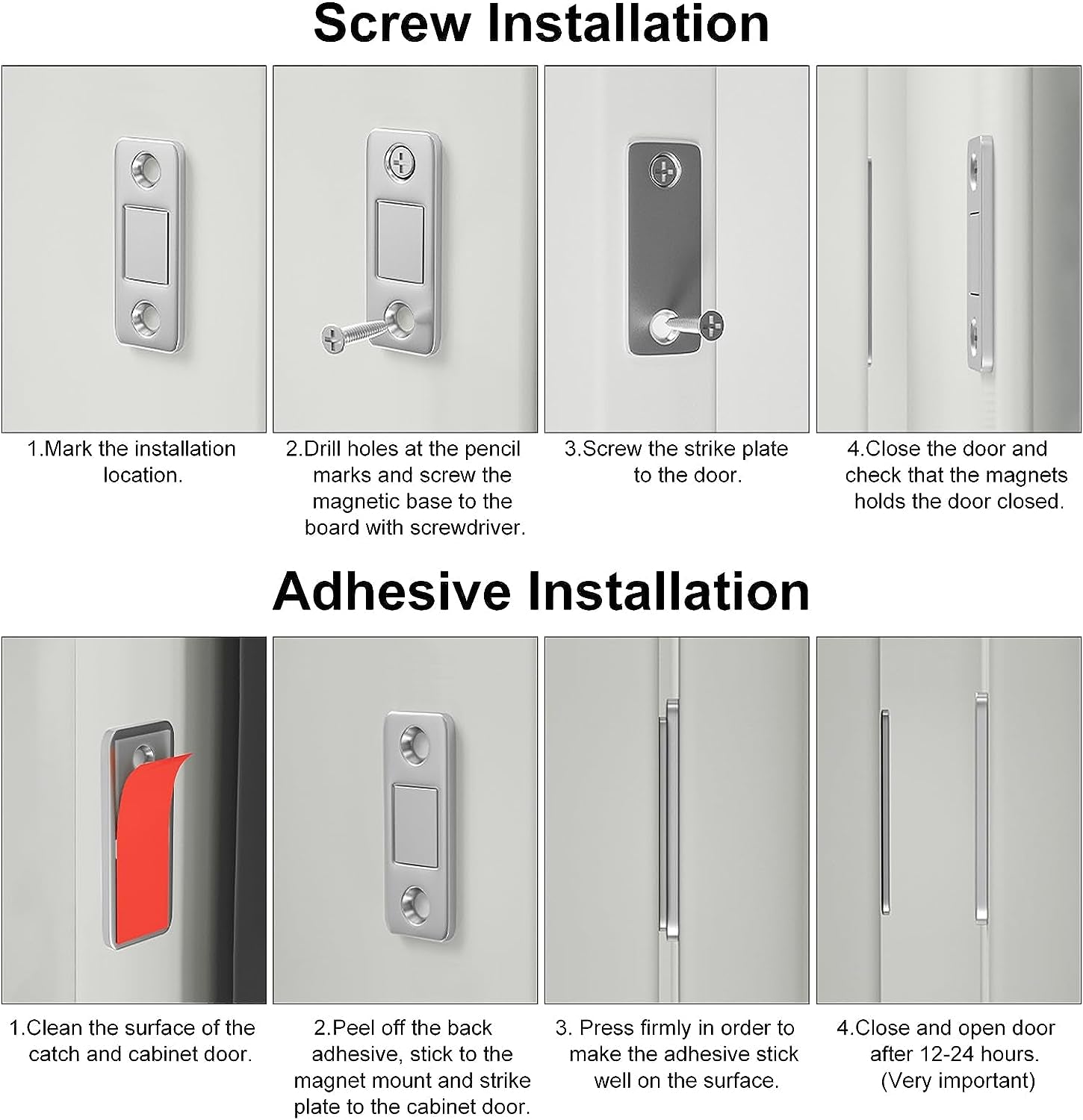 Cabinet Magnetic Catch 4 Pack Ultra Thin Cabinet Door Magnetic Catch for Drawer Magnets Adhesive Cabinet Latch Magnetic Closures for Kitchen Closet Door Closing Magnetic Door Catch Closer