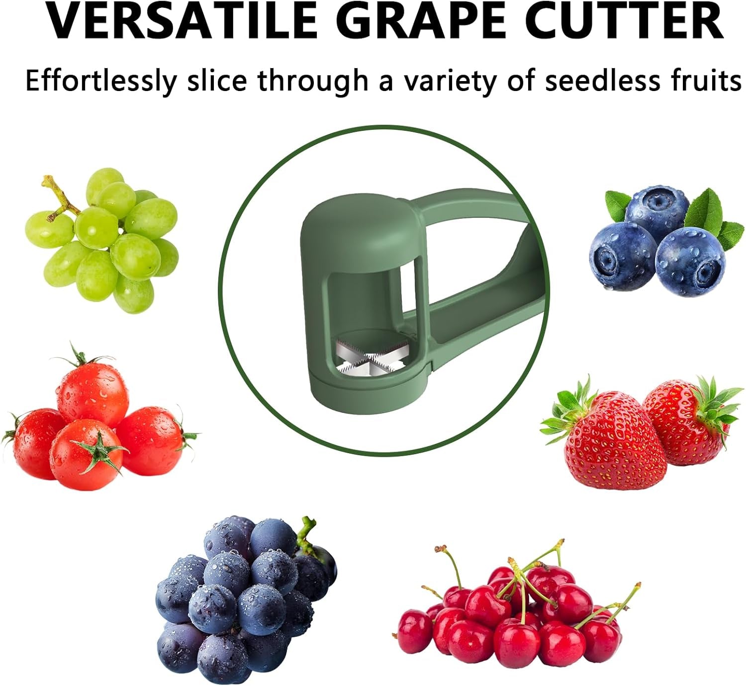 Grape Cutter for Toddlers 1-3, Grape Slicer Kitchen Gadget for Vegetable Fruit Salad Cake Decor, Stainless Steel Baby Grape Quarter Cutter Tool for Cherry Tomato Strawberry Blueberry - Green