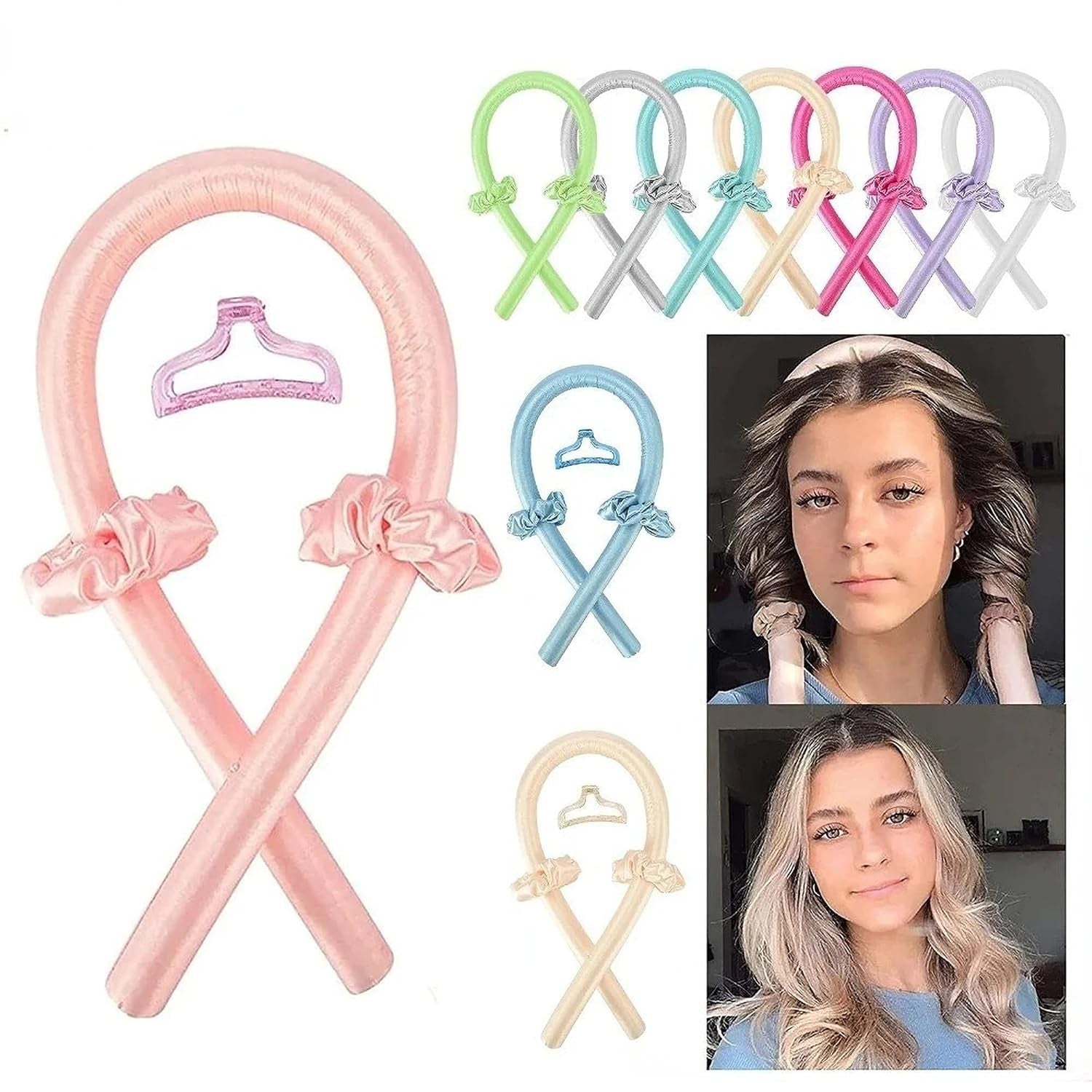 Heatless Curls Overnight, Hair Curlers to Sleep In, Heatless Curling Rod Headband, No Heat Silk Curls Ribbon Hair Rollers, Sleeping Soft Headband Lazy Hair Curlers Hair Styling Tools(Size:Grey)