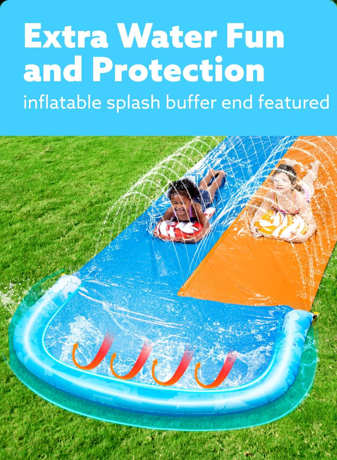 22.5Ft Water Slides and 2 Bodyboards, Lawn Water Slide Summer Slip Waterslides Water Toy with Build in Sprinkler for Backyard Outdoor Water Fun for Kids