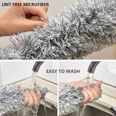 Microfiber Feather Duster Extendable Duster with 100 Inches Extra Long Pole, Bendable Head & Long Handle Dusters for Cleaning Ceiling Fan, High Ceiling, Blinds, Furniture & Cars Gray